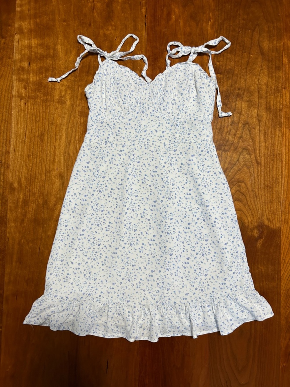 Hollister White Smocked Sun Dress.  Light Blue Accent
